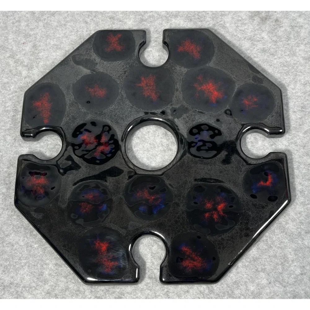 Handmade Ceramic Wine Glass Holder Tray Black Red‎ Galaxy Swirl Fits 4 Glasses